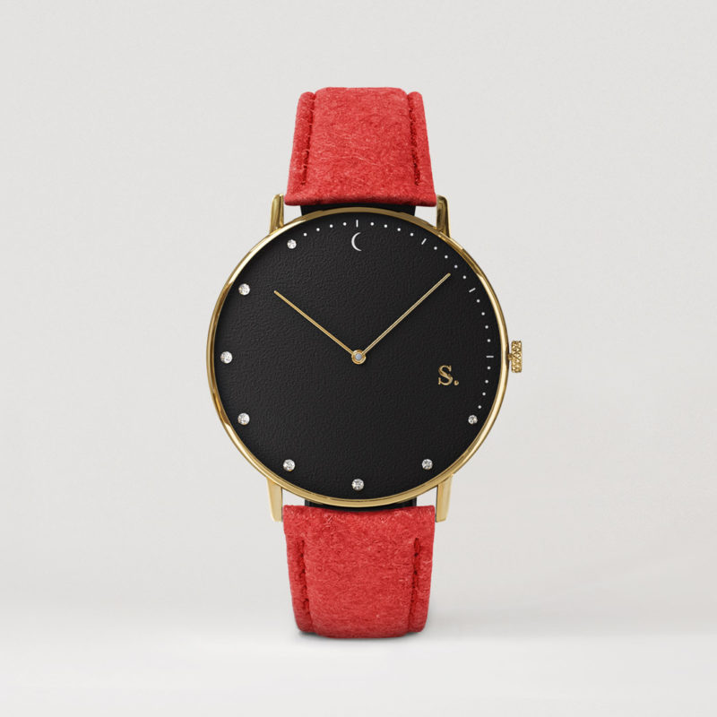 Black watch with red pineapple strap